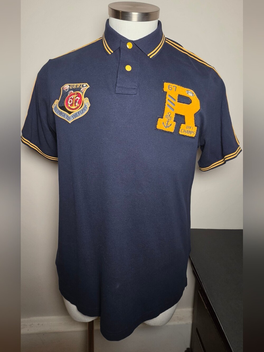 Polo by Ralph Lauren Navy Polo with Yellow Appliqué Patches